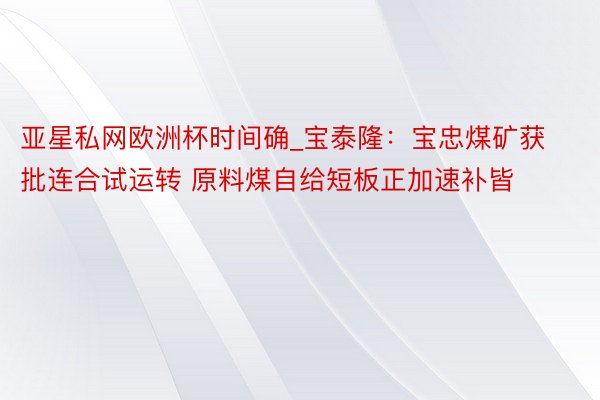 亚星私网欧洲杯时间确_宝泰隆：宝忠煤矿获批连合试运转 原料煤自给短板正加速补皆